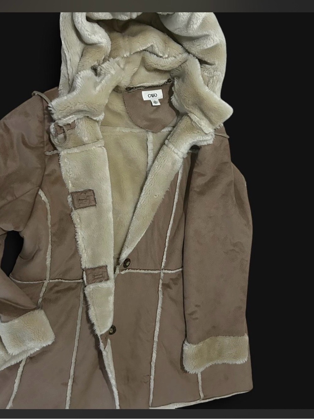 Cato Taupe Hooded Teddy Jacket with Cream Lining